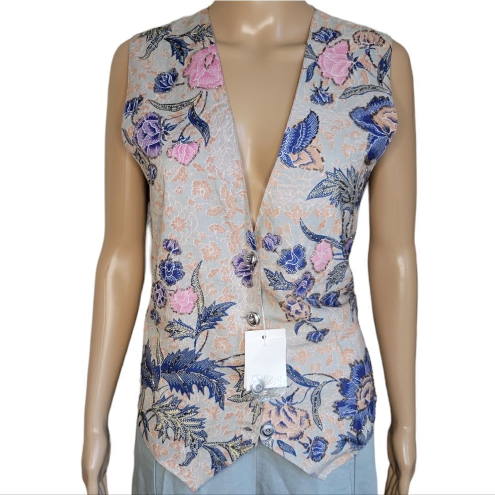 Retro 90’s pastel colors with Sequins and floral print, hand crafted Beaded Vest
